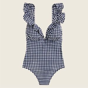 J. Crew Ruffle V-neck one-piece swimsuit in navy gingham